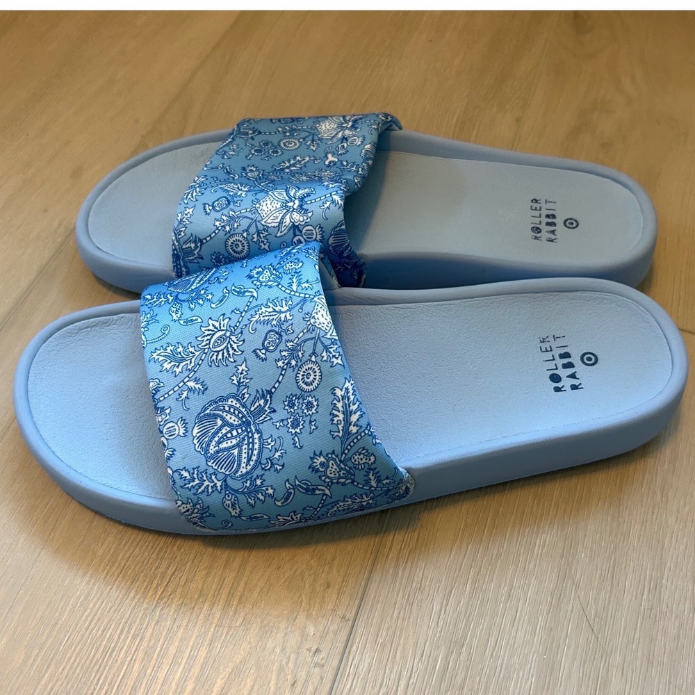 Roller Rabbit x Target Blue Floral Block Print Slide Sandals Womens Size 10 - Picture 3 of 6